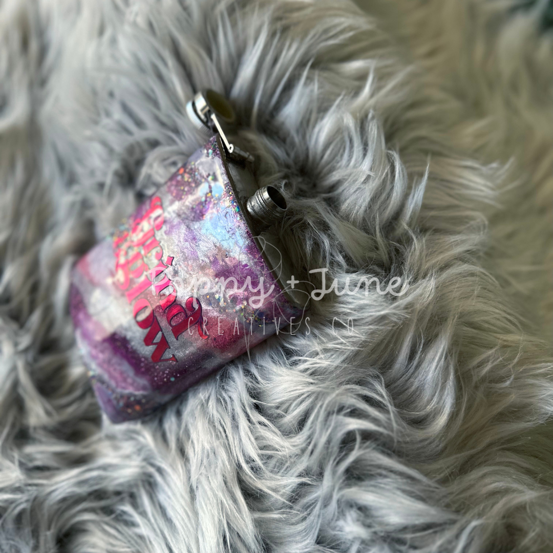 8oz Flask - Purple & Pink Milky Way Glitter Flask Grind & Glow