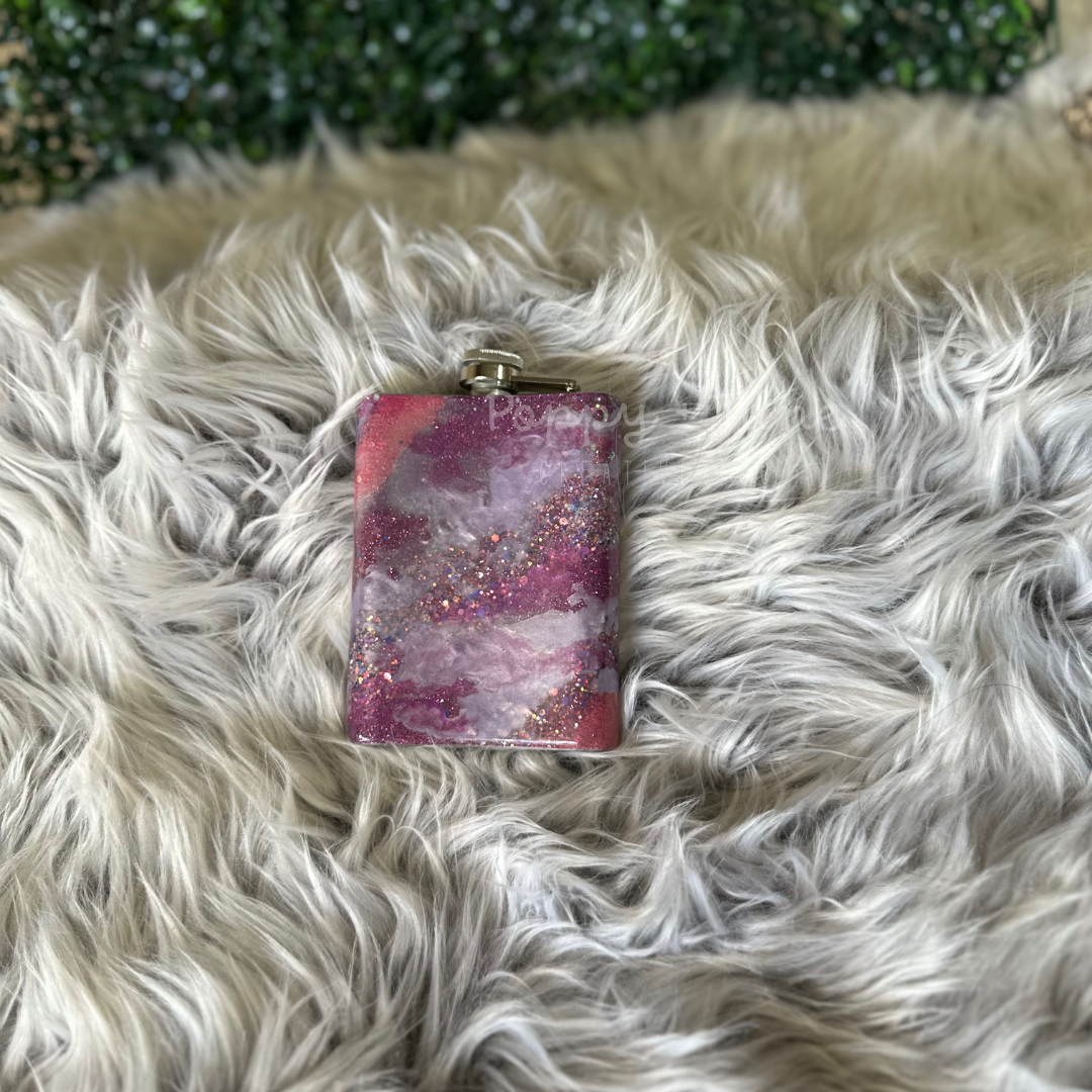 8oz Flask - Purple & Pink Milky Way Glitter Flask Grind & Glow