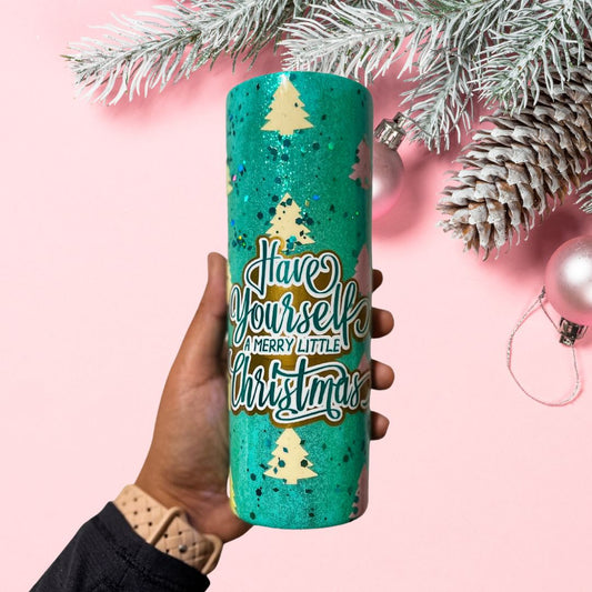 Tumbler - 20oz Stainless Steel - Have Yourself a Merry Little Christmas Mint Trees