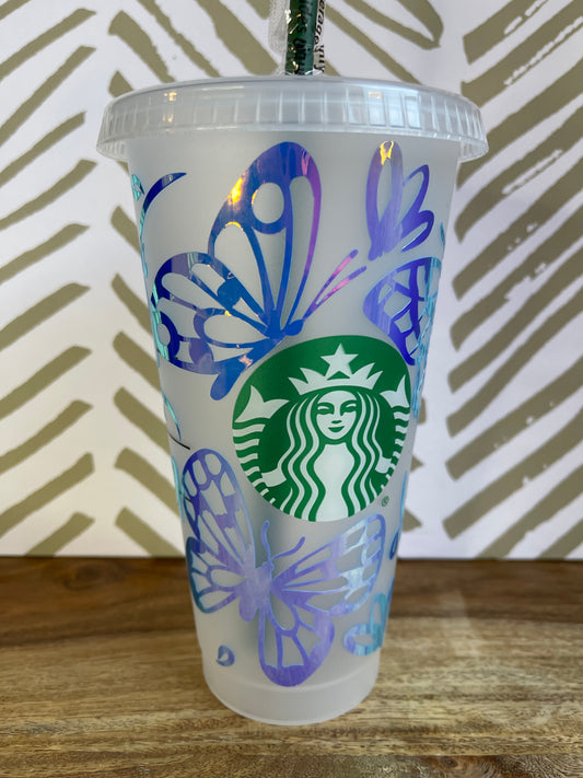 Tumbler - 24oz Venti Branded Cold Cup with Iridescent Butterfly