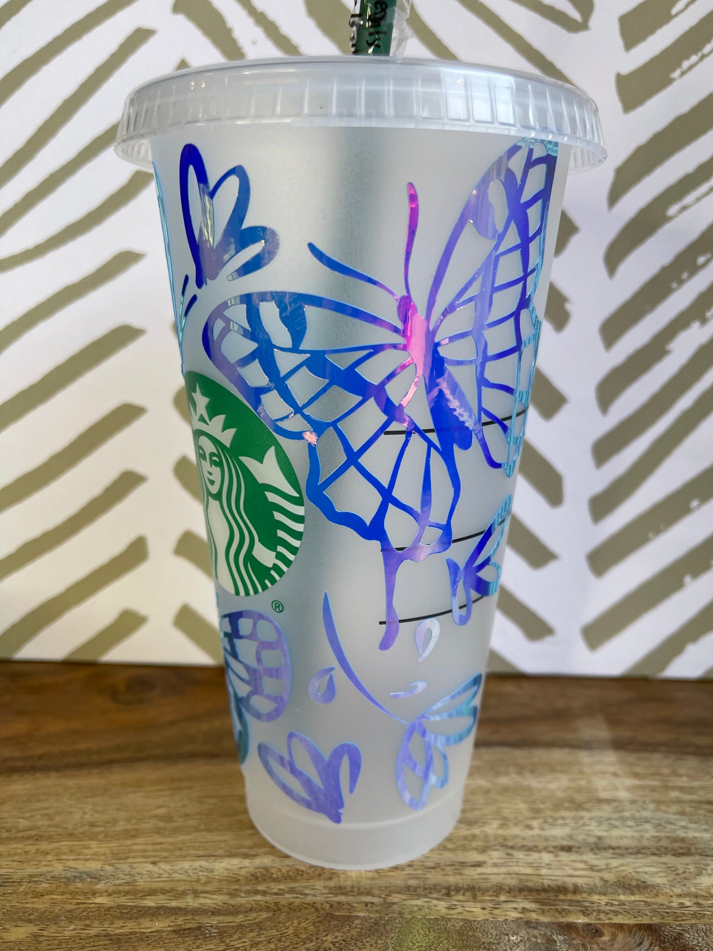 Tumbler - 24oz Venti Branded Cold Cup with Iridescent Butterfly